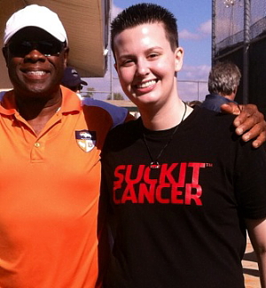 Wendy with Denver Bronco Rick Upchurch, a recent survivor of leukemia